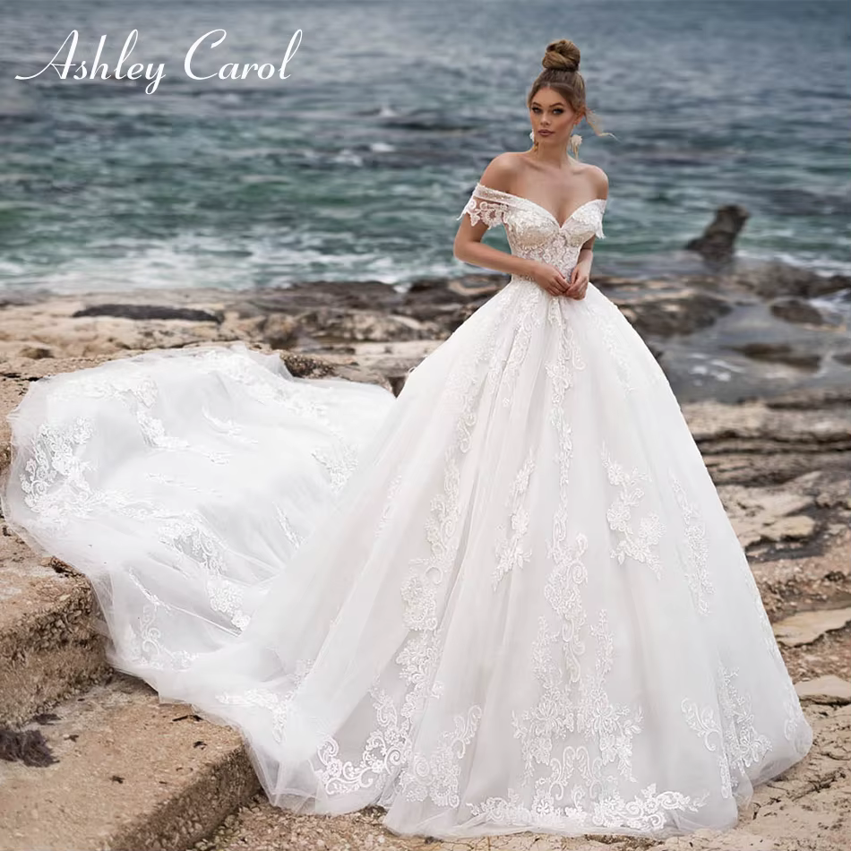 Ashley Carol robes De mariée De luxe pour les femmes chérie perlée Appliques à lacets cathédrale rob