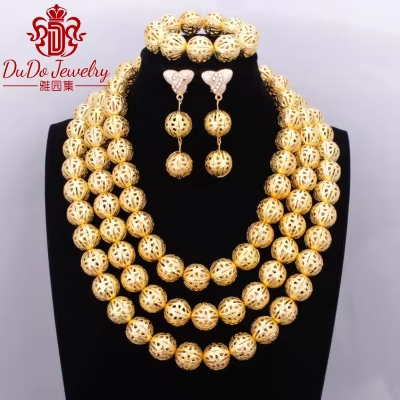 Nouveau Ensemble de bijoux africain à 3 rangées pour femmes