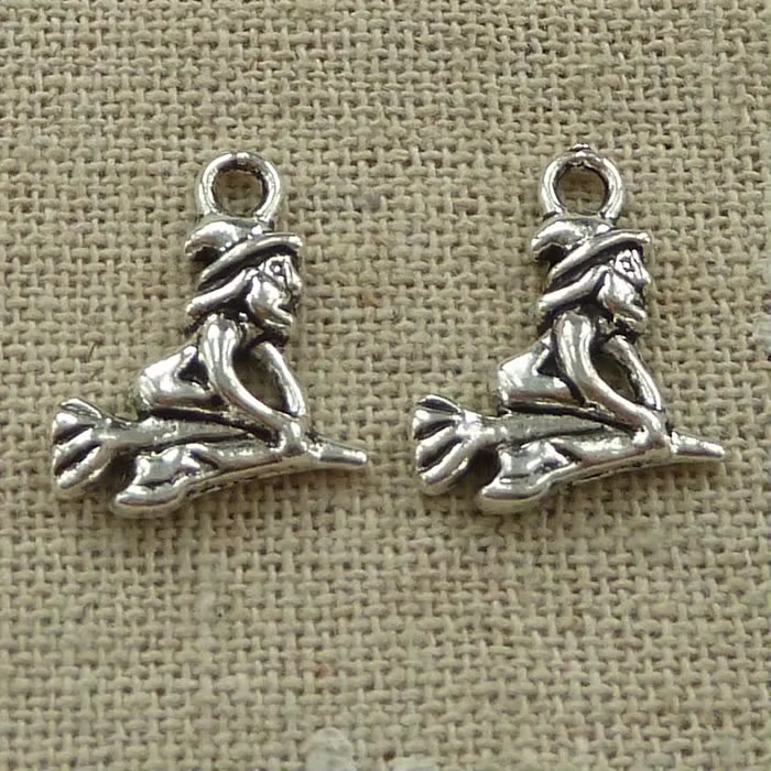 Breloques de sorcière en argent tibétain, pendentif, recherche de bijoux, artisanat, 18x14mm, C3510,