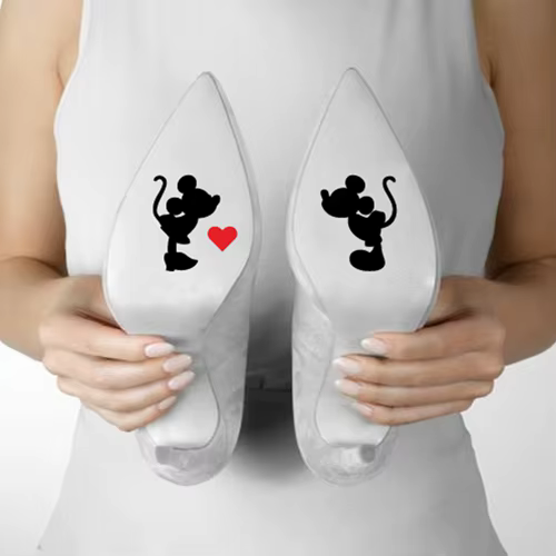 Autocollant d'art de décalcomanie de vinyle d'amour de chaussures de mariage romantique, cadeau créa