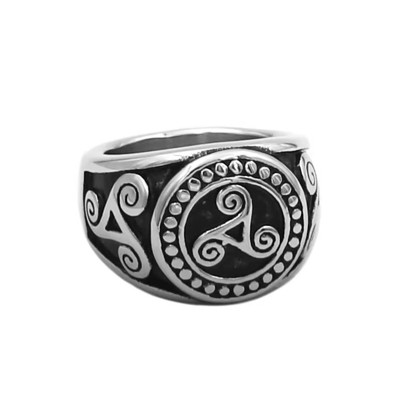 Bague de motard en acier inoxydable avec nœud celtique, bijoux Viking nordiques, bague triple spiral