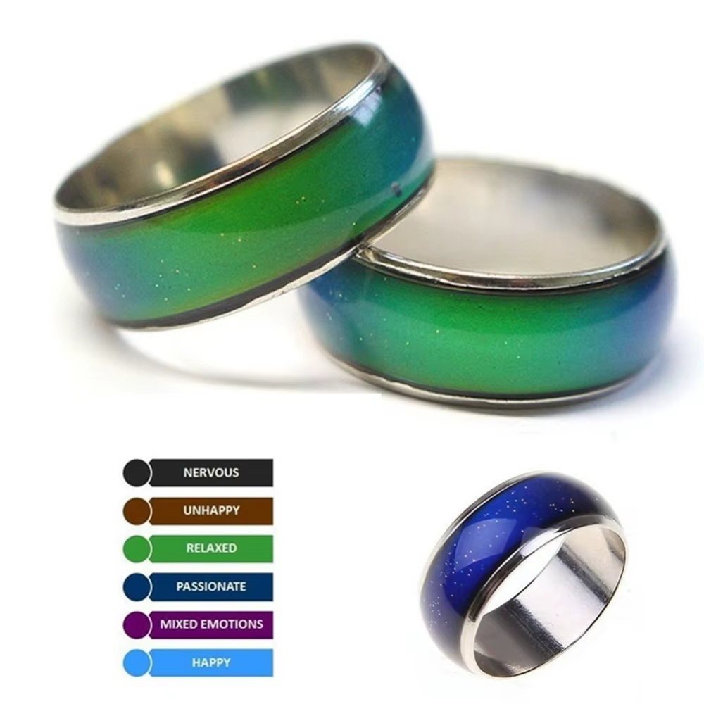 Bague d'Humeur Fine avec Bande Changeante, Bijou qui Change d'Émotion et de Température
