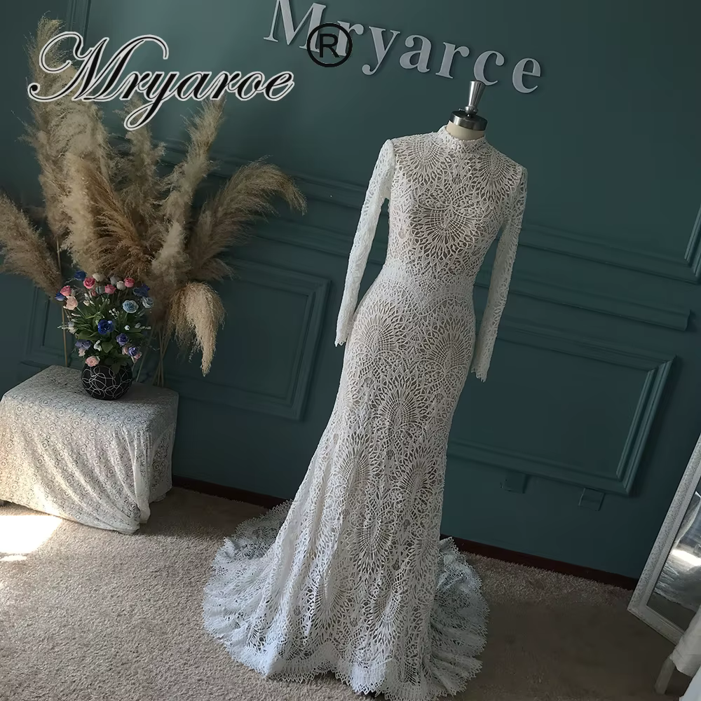 Mryarce robe de mariée modeste col haut manches longues robes de mariée robes de sirène