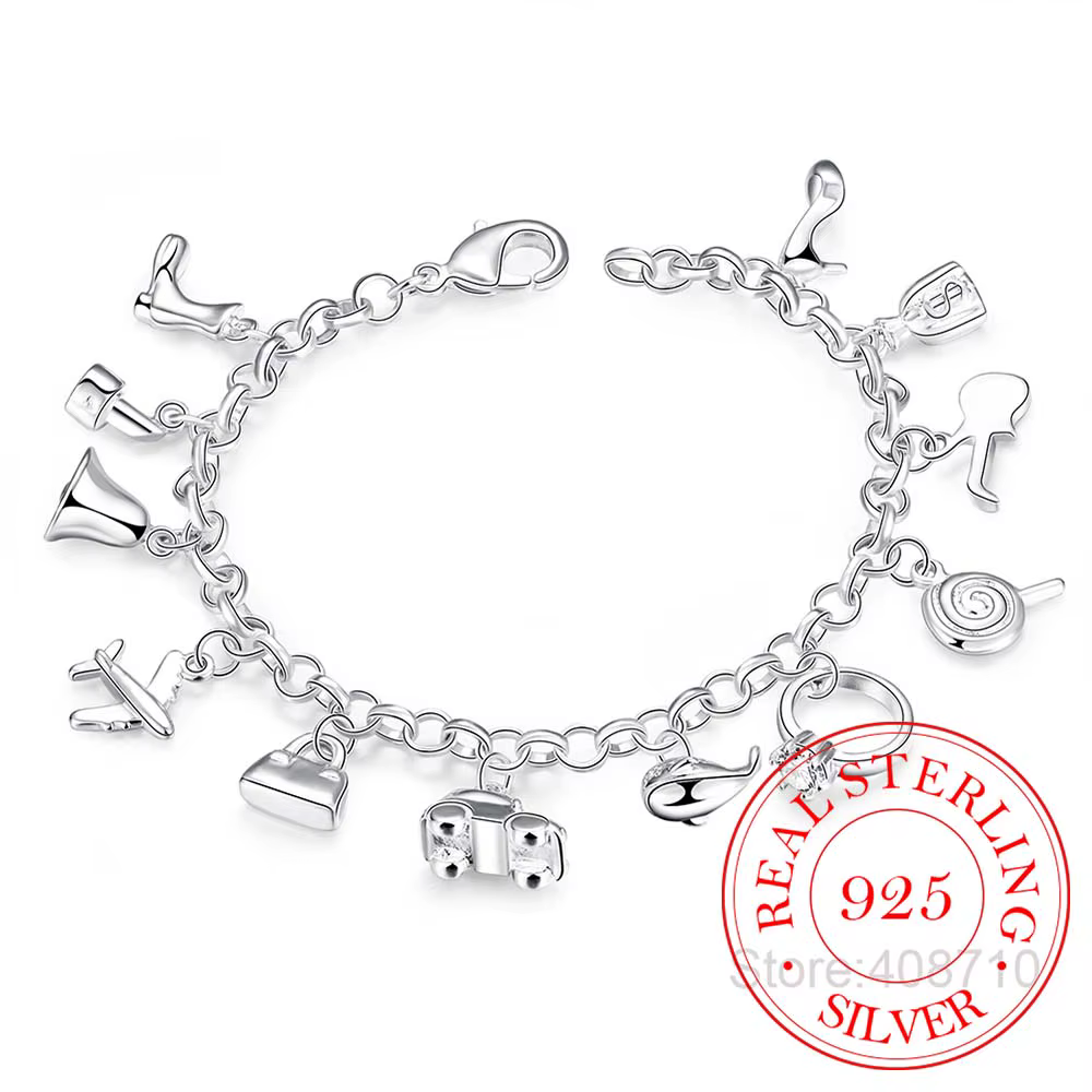 Jolis Bracelets en argent Sterling 925 pour femmes, en cristal de Zircon AAA, 12 pendentifs, breloqu