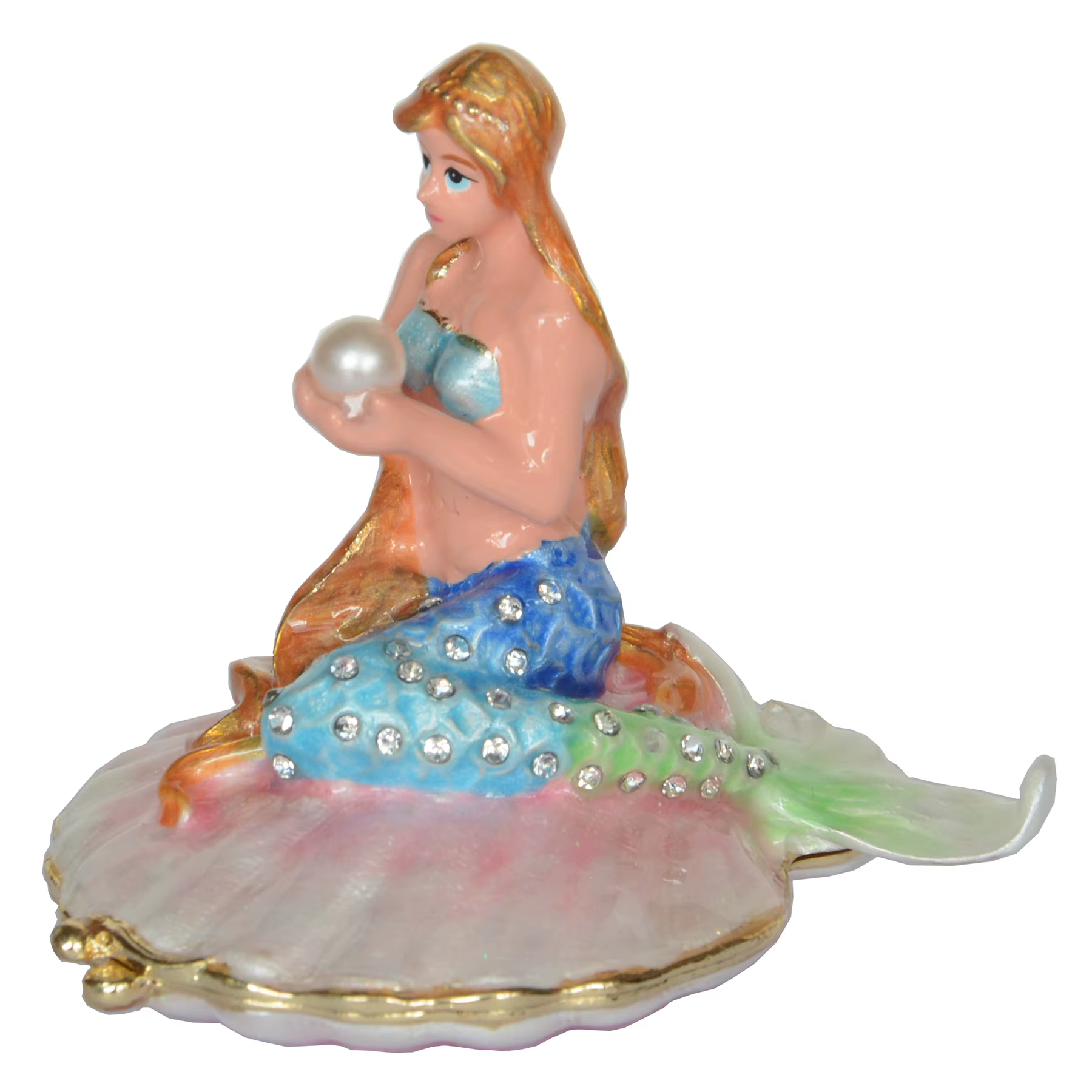 Bejeweled-Boîte à bibelots en métal, sirène sur coquillage Saint-Jacques, porte-bague, figurine, cad