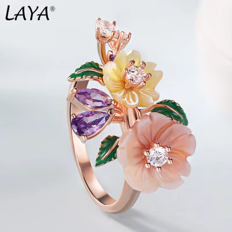 Bague en argent Sterling 925 pour femme, bijou de haute qualité, en Zircon, coquille naturelle, fleu