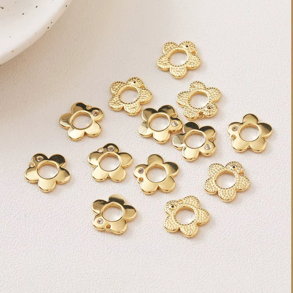 Collier de fleurs plaqué or 14k, 6 pièces, pendentif incrusté de Zircon, accessoires en cuivre faits