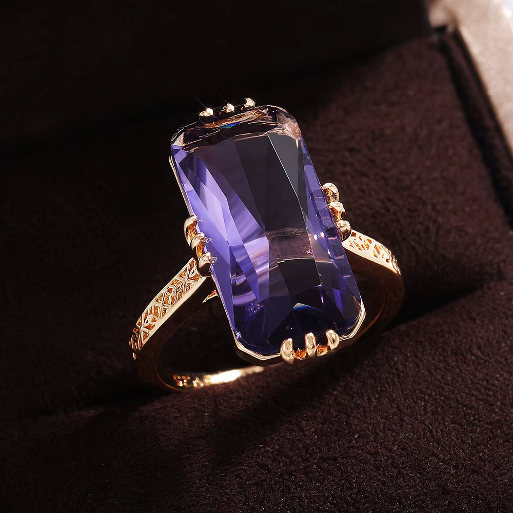 Bague Boho en améthyste pour femmes, anneau de mariage, de fiançailles, en or, avec coussin, bijoux