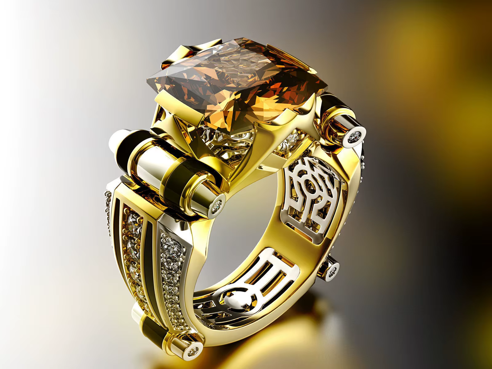 Bague en or jaune pour hommes et femmes, bague de fête de mariage, tige, 2 couleurs, style hip hop, 