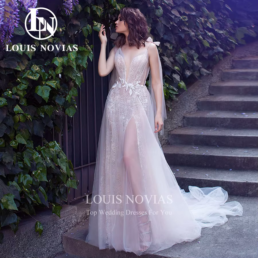 LOUIS NOVIAS – robe De mariée trapèze pour femmes, avec des Appliques De fleurs, sans manches, col e