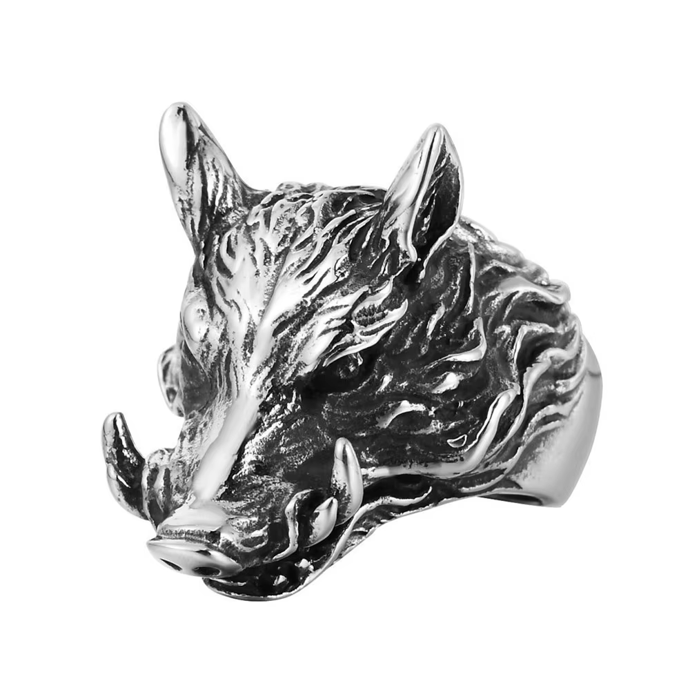 Bague gothique en acier inoxydable pour hommes, Punk Hip Hop, boîte de nuit, sanglier, Animal, motar