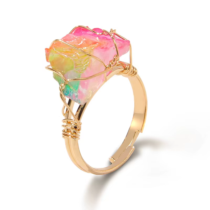 Bagues de citrine irrégulières pour femmes et hommes, quartz naturel enveloppé de fil, bague de doig