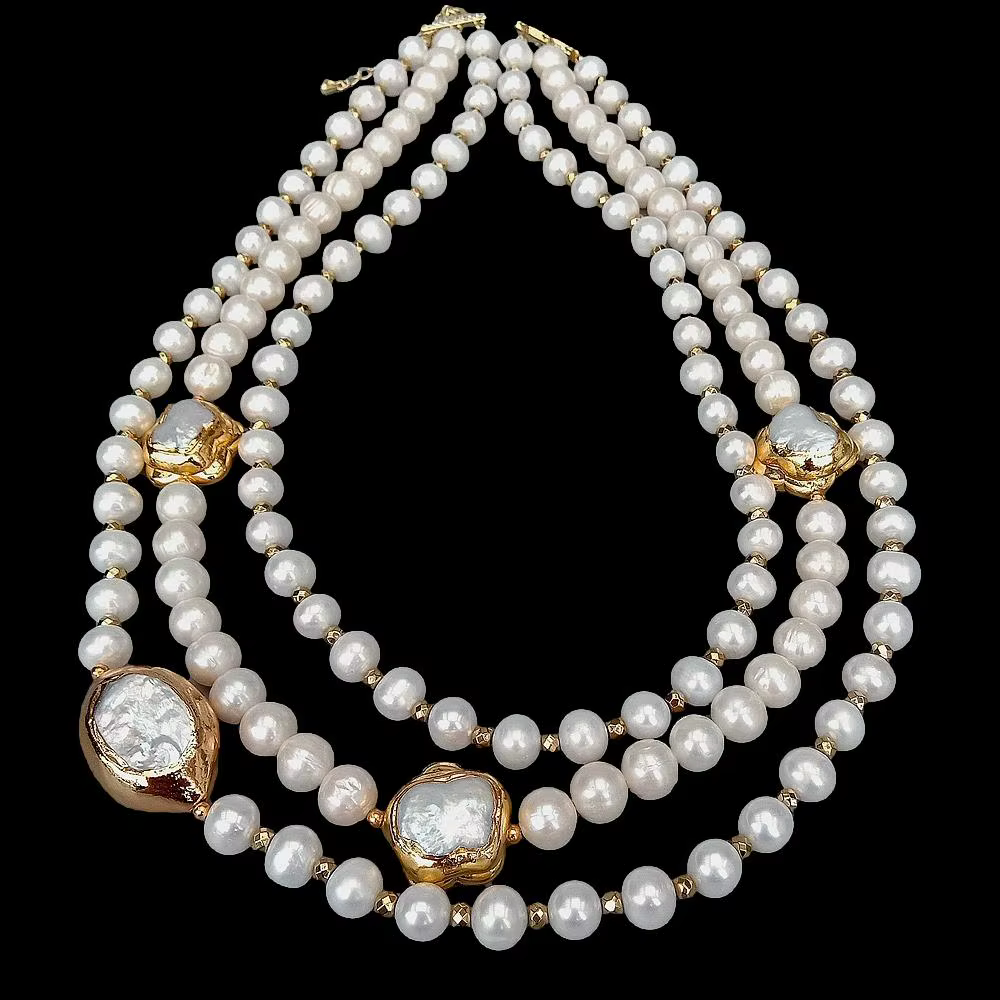 Y.YING – collier de perles d'eau douce blanches de culture, collier de perles en forme d'olive, 3 ra
