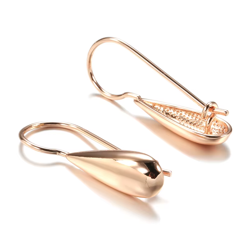 Boucles d'oreilles longues pendentif en or Rose 585, classique, grand pendentif brillant, cerceaux d
