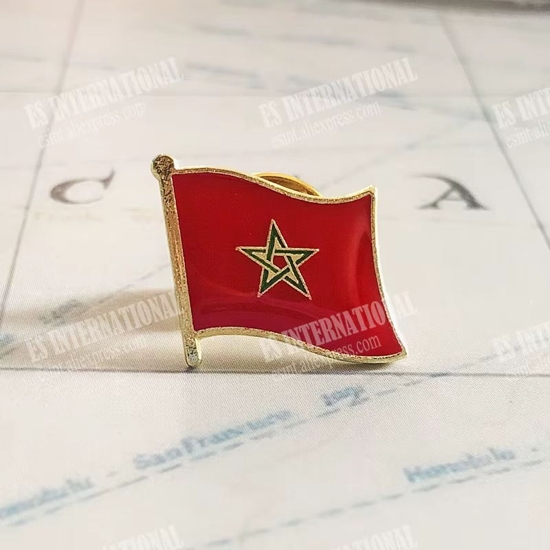 Épingles à revers drapeau National marocain, cristal époxy métal émail Badge peinture broche Souveni