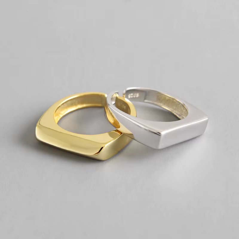 Bague ouverte en argent Sterling 925, INS minimaliste, géométrique, rectangulaire, visage lisse, Pun