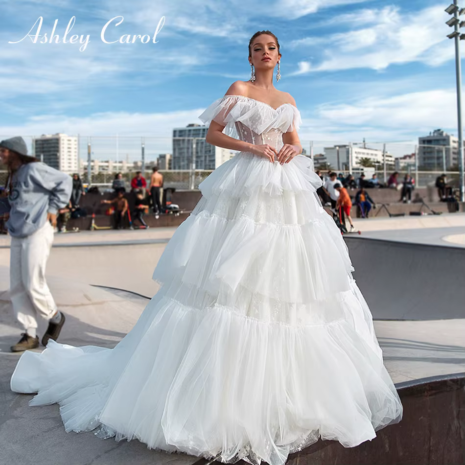 Ashley Carol épaules dénudées robes De mariée pour les femmes Sexy dos nu volants étoile superbe a-l