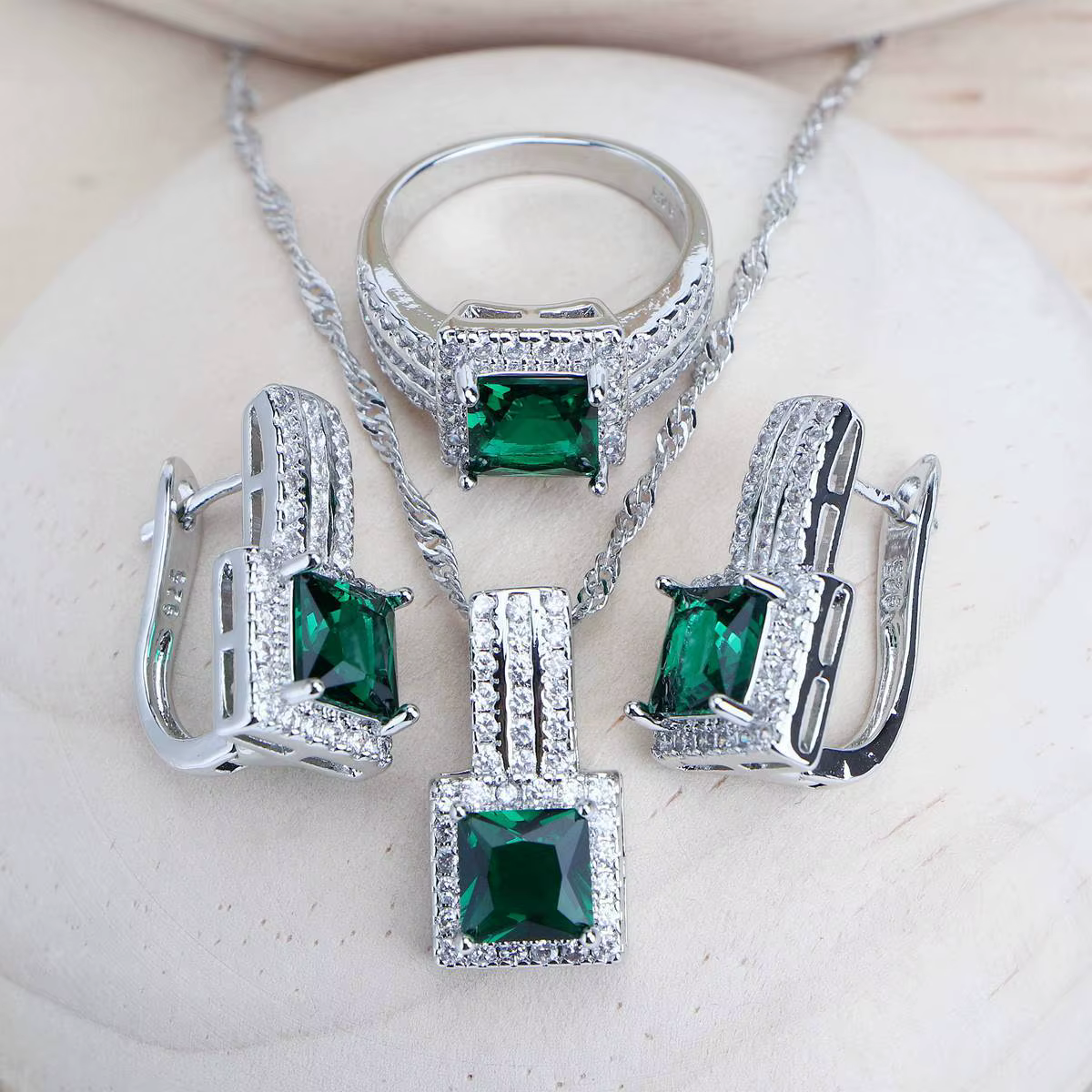 Ensemble de bijoux de mariée en argent 925, bijoux de Costume en Zircon, bagues de fête de mariage,