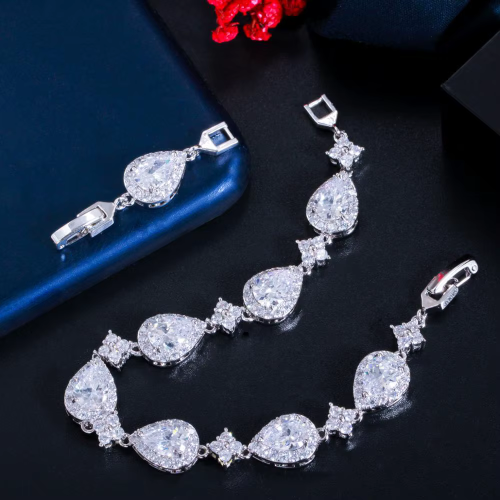 CWWZircons – Bracelet de Tennis en zircon pour femmes, grande goutte d'eau cubique, couleur or Rose,