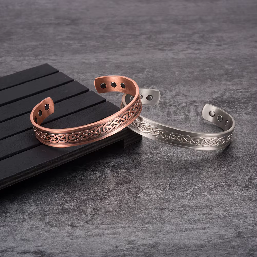 Vinterly Bracelet en cuivre pur hommes magnétique Vintage réglable aimant élevé manchette ouverte br