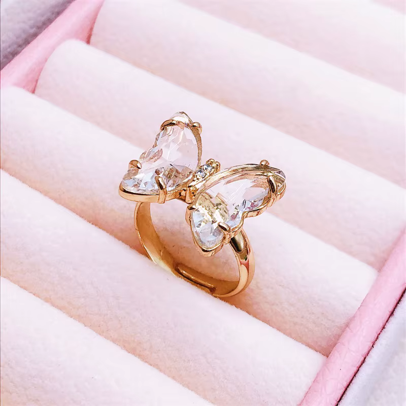 Bague papillon en cristal Transparent coloré pour femmes, anneau réglable, Animal, bijoux de fête po
