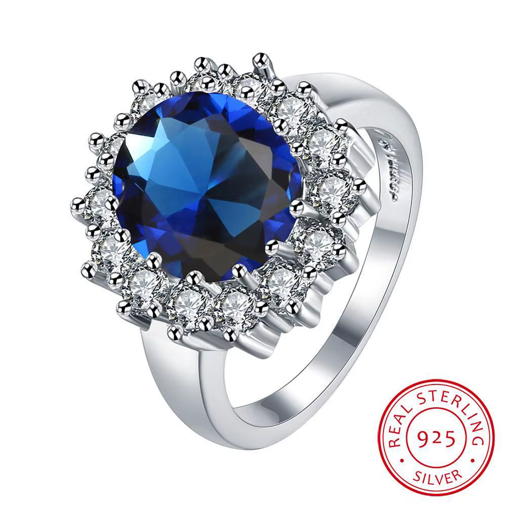 Princesse Diana William Kate bagues en pierres précieuses saphir bleu mariage fiançailles 925 bague 