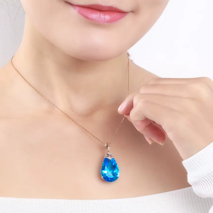 Collier en or rose 14K pendentif saphir bleu pour femme topaze goutte calcédoine pendentif pierscion