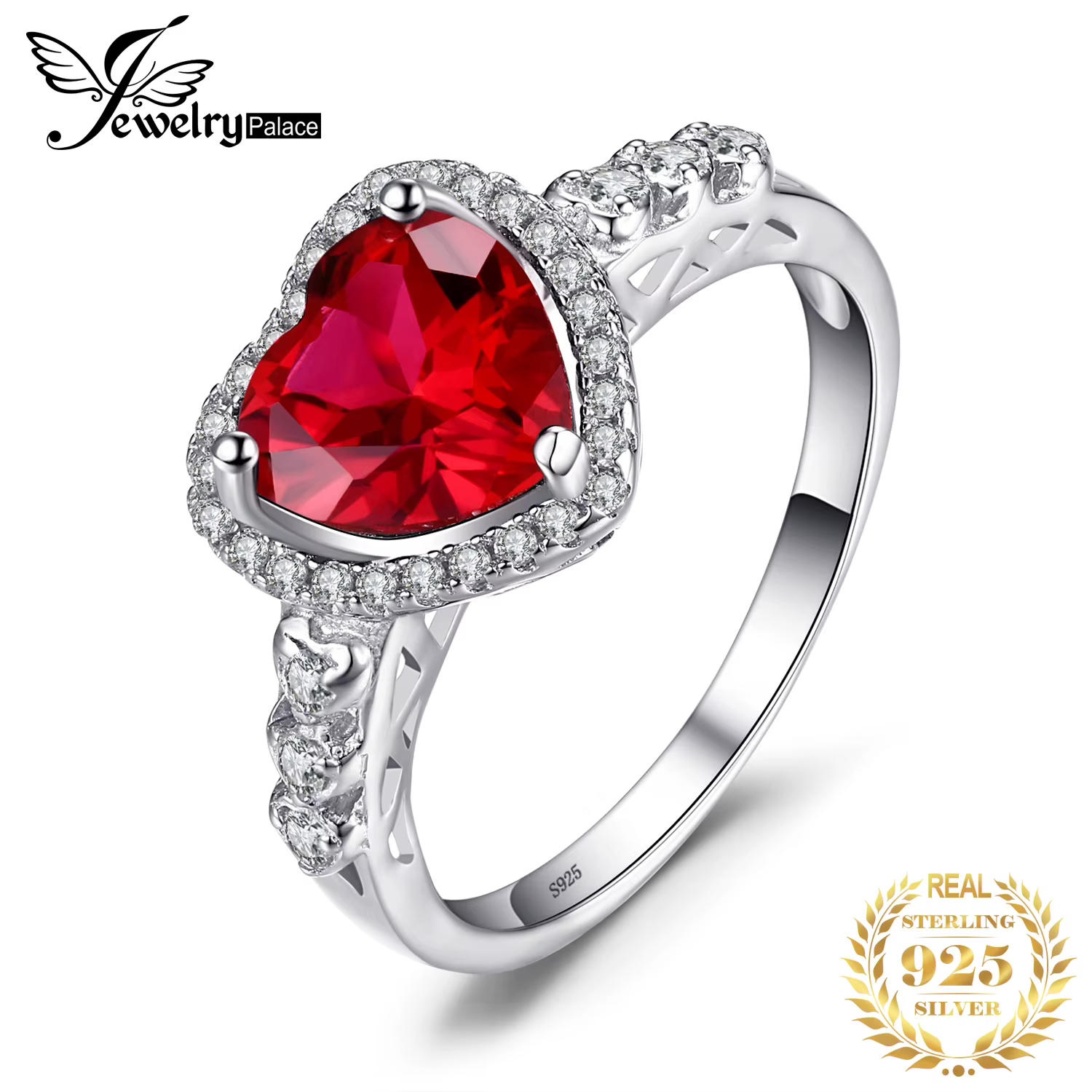 JewelryPalace coeur amour 2,5 ct créé rubis rouge 925 bague en argent Sterling pour les femmes bijou