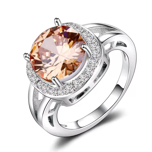 Bagues en argent Sterling 925 pour filles, avec Quartz fumé Champagne, pierres précieuses rondes, ba