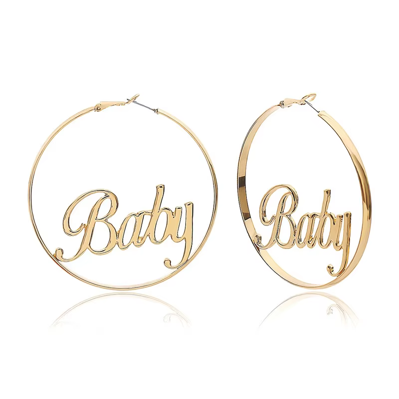 Zanyway-Grandes boucles d'oreilles créoles exagérées pour femmes, cercle de lettres de bébé, boucle 