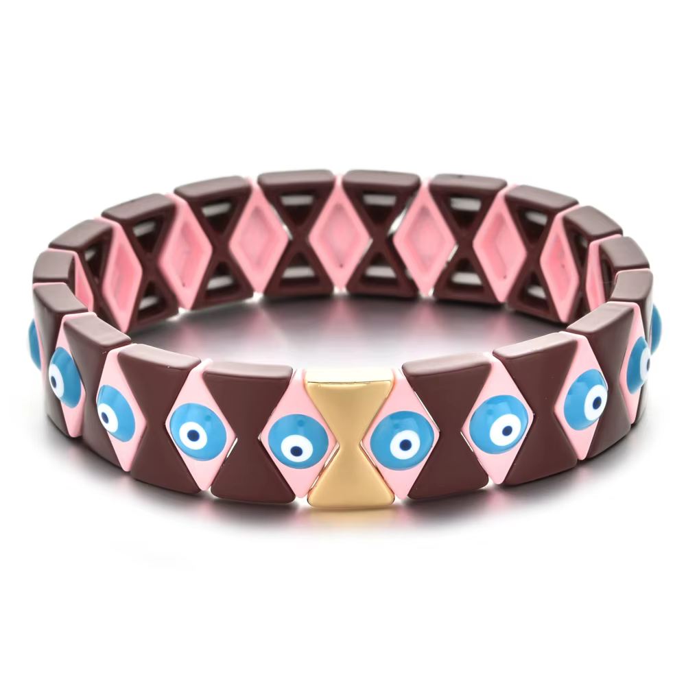 Bracelet perlé mauvais œil en émail coloré pour hommes et femmes, bijoux réglables, brassard fait ma