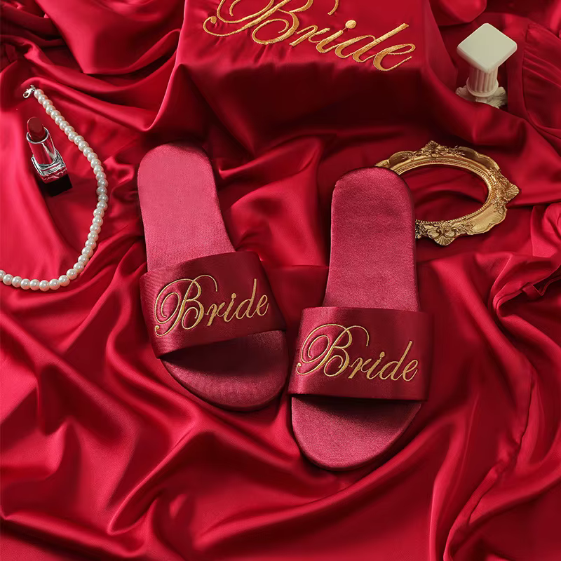 Pantoufles en Satin pour femmes, pantoufles De mariage, sandales d'été, chaussures De mariée à fond 