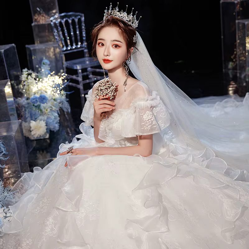 Gryffon-Robe de Mariée de Luxe en Dentelle avec Traîne, Tenue de Bal Classique à Manches Cape, Robes