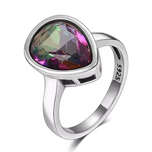 Bague en argent S925 pour femmes, 9x13mm, goutte d'eau, arc-en-ciel, grenier, topaze mystique, Vinta