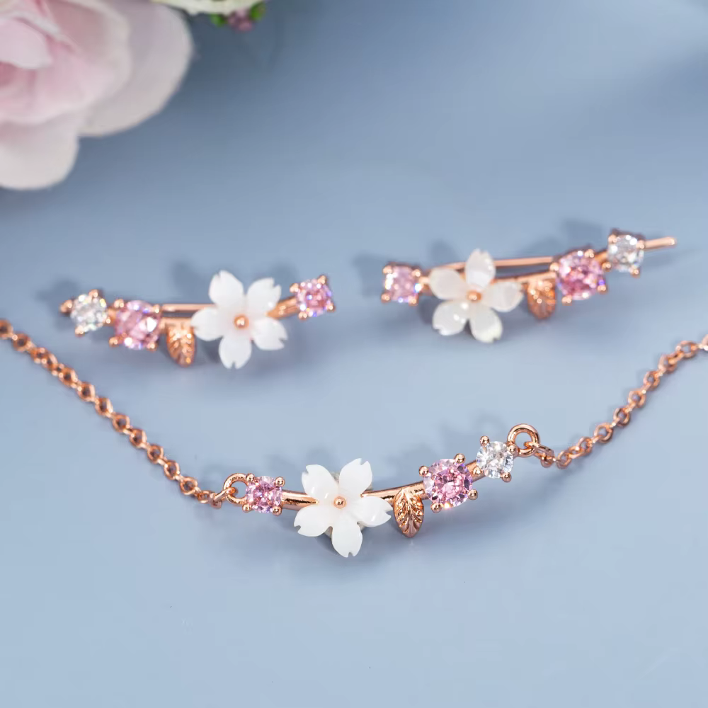 Mode or Rose Zircon pendentif collier boucles d'oreilles bagues élégant mariée mariage Bijoux ensemb