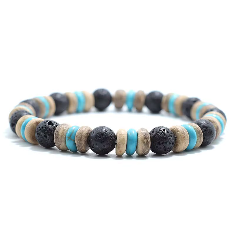 Vintage bois perlé Bracelet hommes naturel lave obsidienne pierre Braslet Yoga méditation prière bij