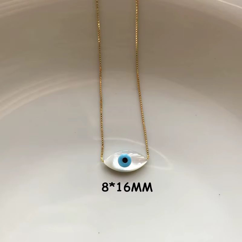 Collier ras-de-cou avec pendentif en coquille MOP œil de chat bleu, motif Marquis / Rond Bleu / Pois