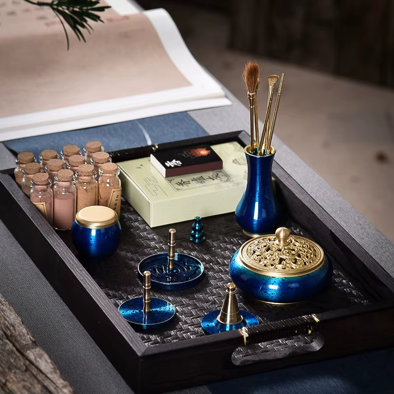 Ensemble d'outils d'entrée d'encens en cuivre pur, articles de sceau parfumés faits à la main, fabri