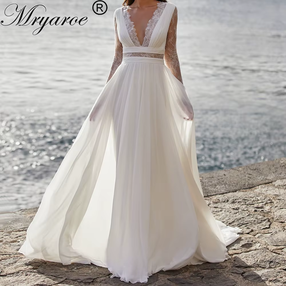Zelyarce-Robe de mariée princesse en mousseline de soie à manches longues, ligne A flatteuse, vêteme