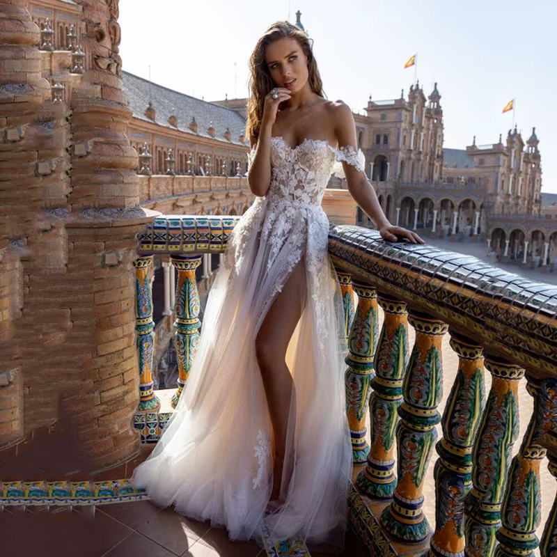 Eightree-Robe de mariée sexy en dentelle fendue, robes de patients personnalisées, mariage à la plag