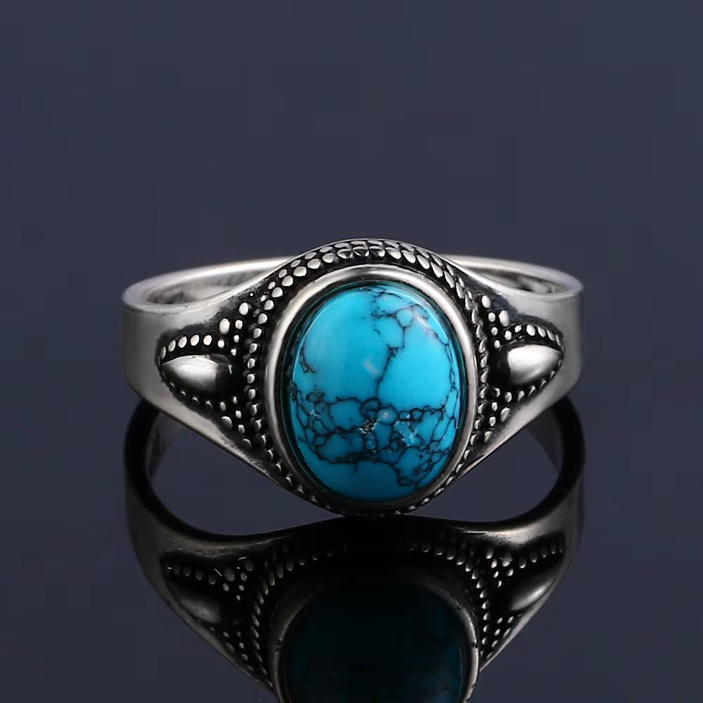 Bagues de fiançailles en argent S925 Turquoise naturel pour femmes et hommes, bijoux fins Vintage, o