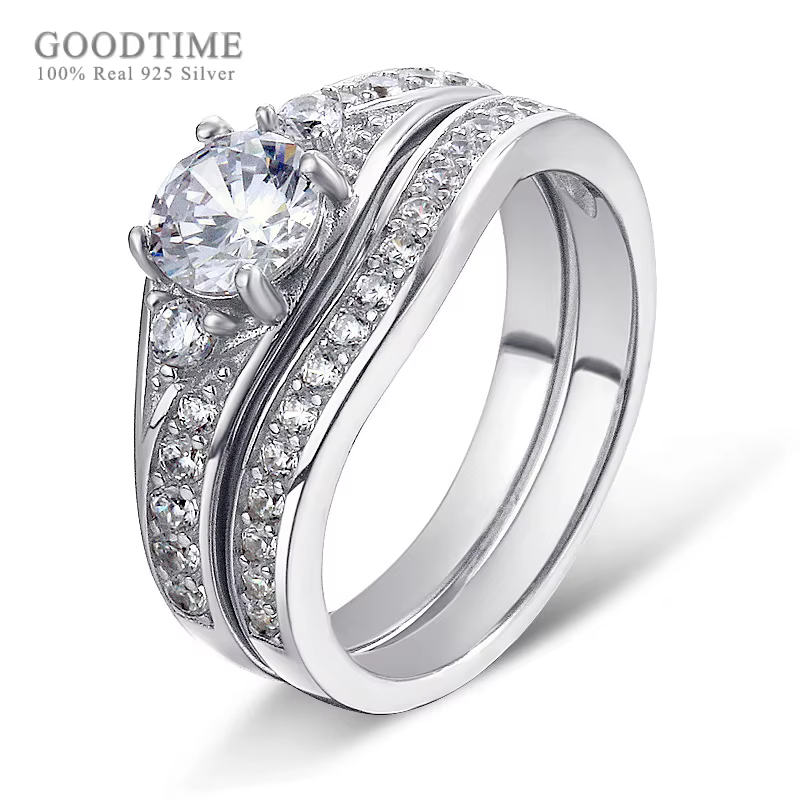 Bague de luxe en argent regardé 100% pur pour femme, bague de mariage, ensemble de matiques de fianç
