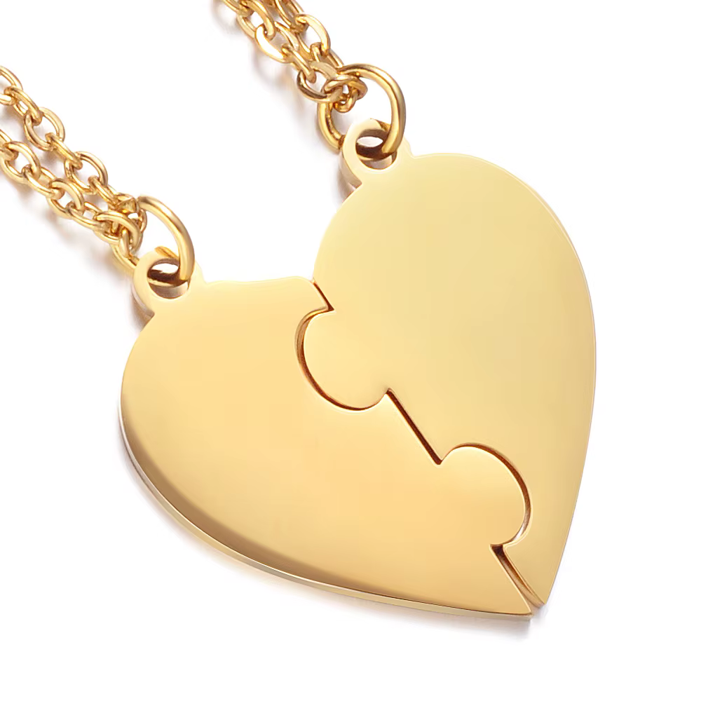 Collier Puzzle en forme de cœur personnalisé, pendentif gravé en acier inoxydable pour la meilleure 