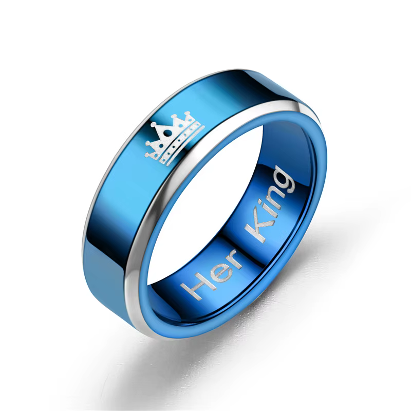 Bague de mariage de couleur bleue pour femmes et hommes, bijoux en acier inoxydable, bague de fiança