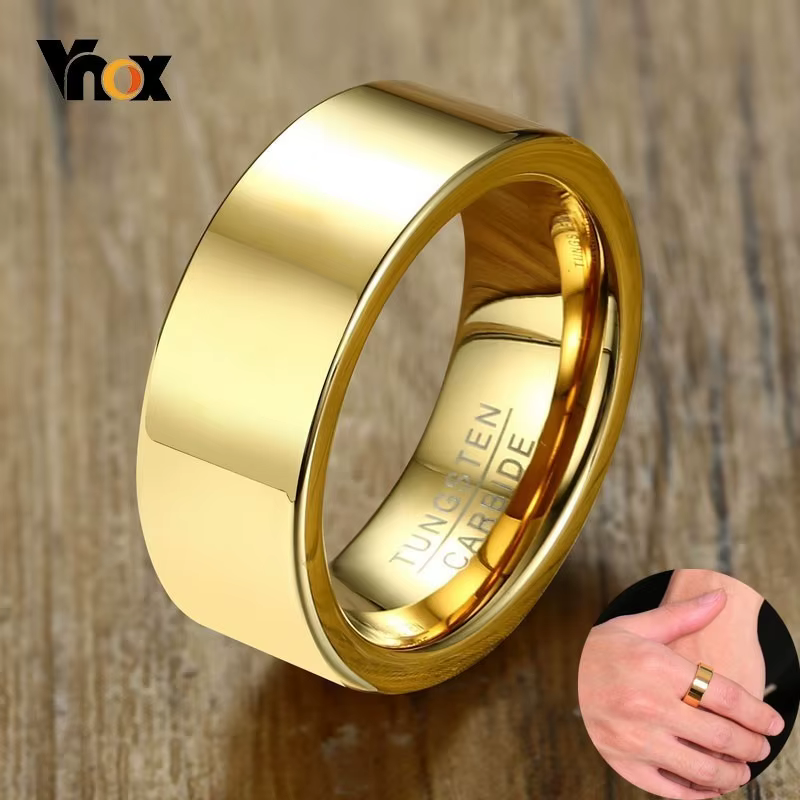 Vnox-Bagues en Carbure de Tungstène de Base pour Homme, 8mm, Or Poli, Document Masculin, Anel, Allia