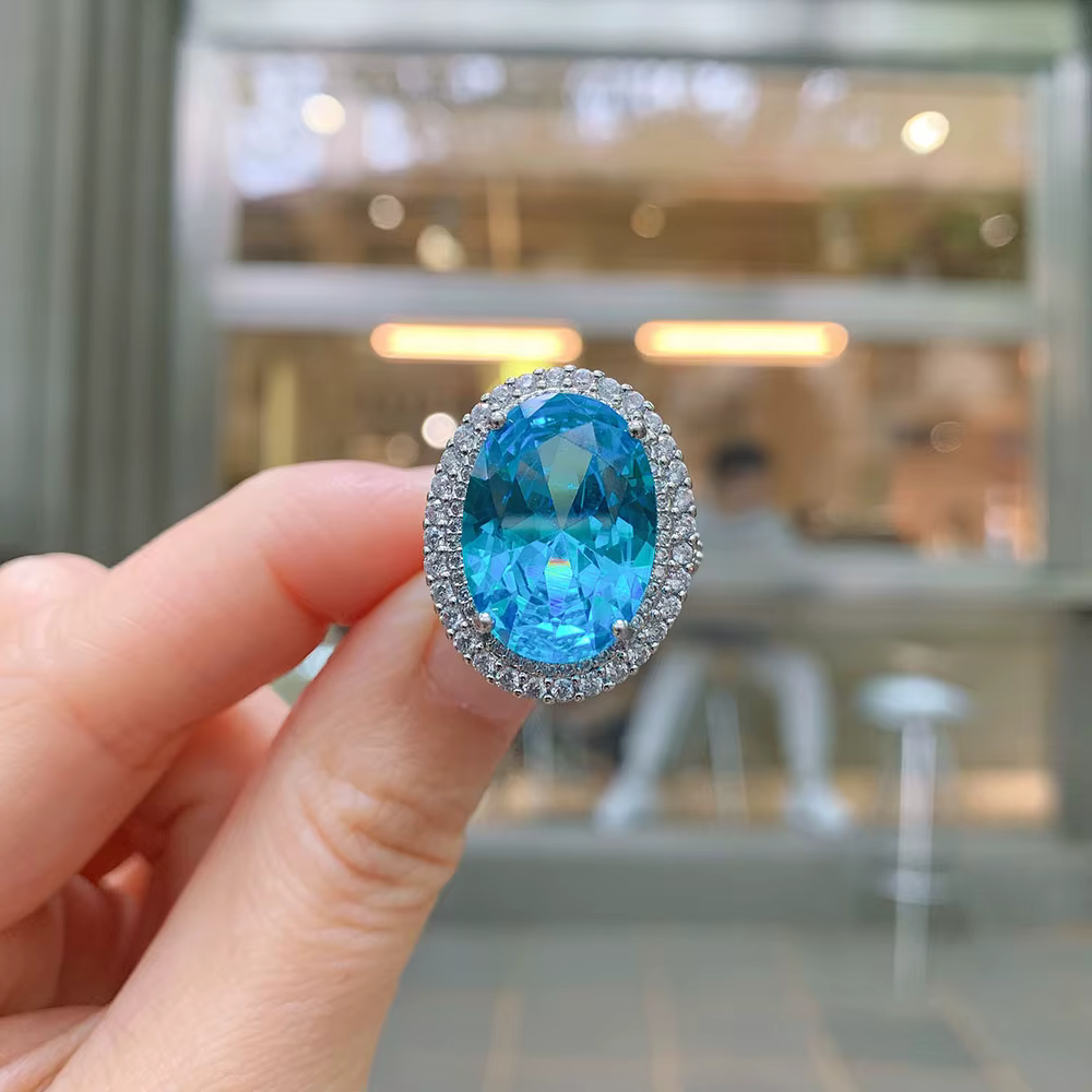 Paraiba Tourmaline Sapphire Gemstone Lab Diamond Wedding Ring, Retro Rings for Women, Jewelry Worker