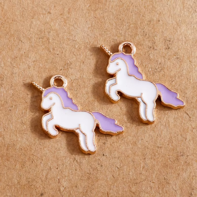 Breloques licorne en émail pour la fabrication de bijoux, 10 pièces/lot, 17x20mm, bricolage, boucle