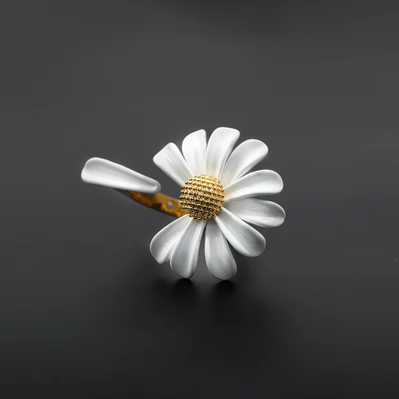 Bagues d'ouverture Vintage en émail blanc pour femmes, fleur de marguerite, élégantes et simples, bi