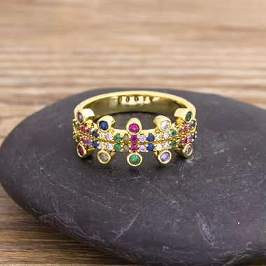 Nidin nouveau géométrique luxe Boho arc-en-ciel cuivre cubique zircone anneau pour les femmes charme