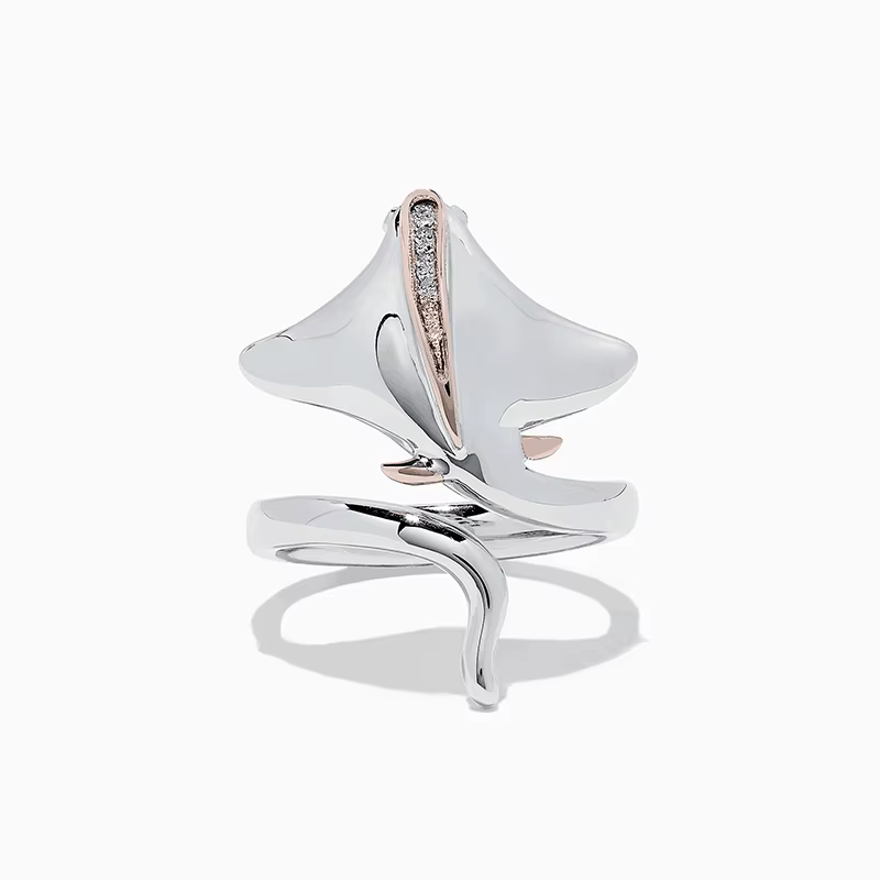 Huretailers-Bagues Hip Hop pour femmes, poisson mignon, forme d'animal, conception à deux tons, bril